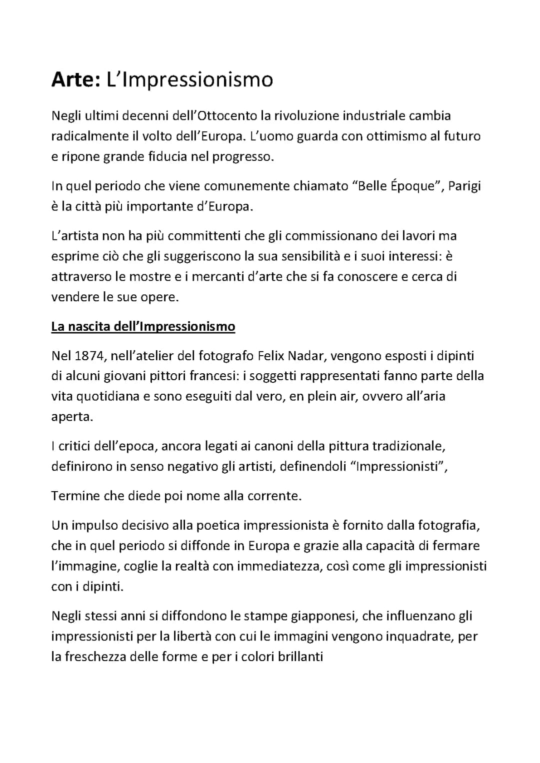 Impressionismo: Riassunto in PDF per la Scuola Media