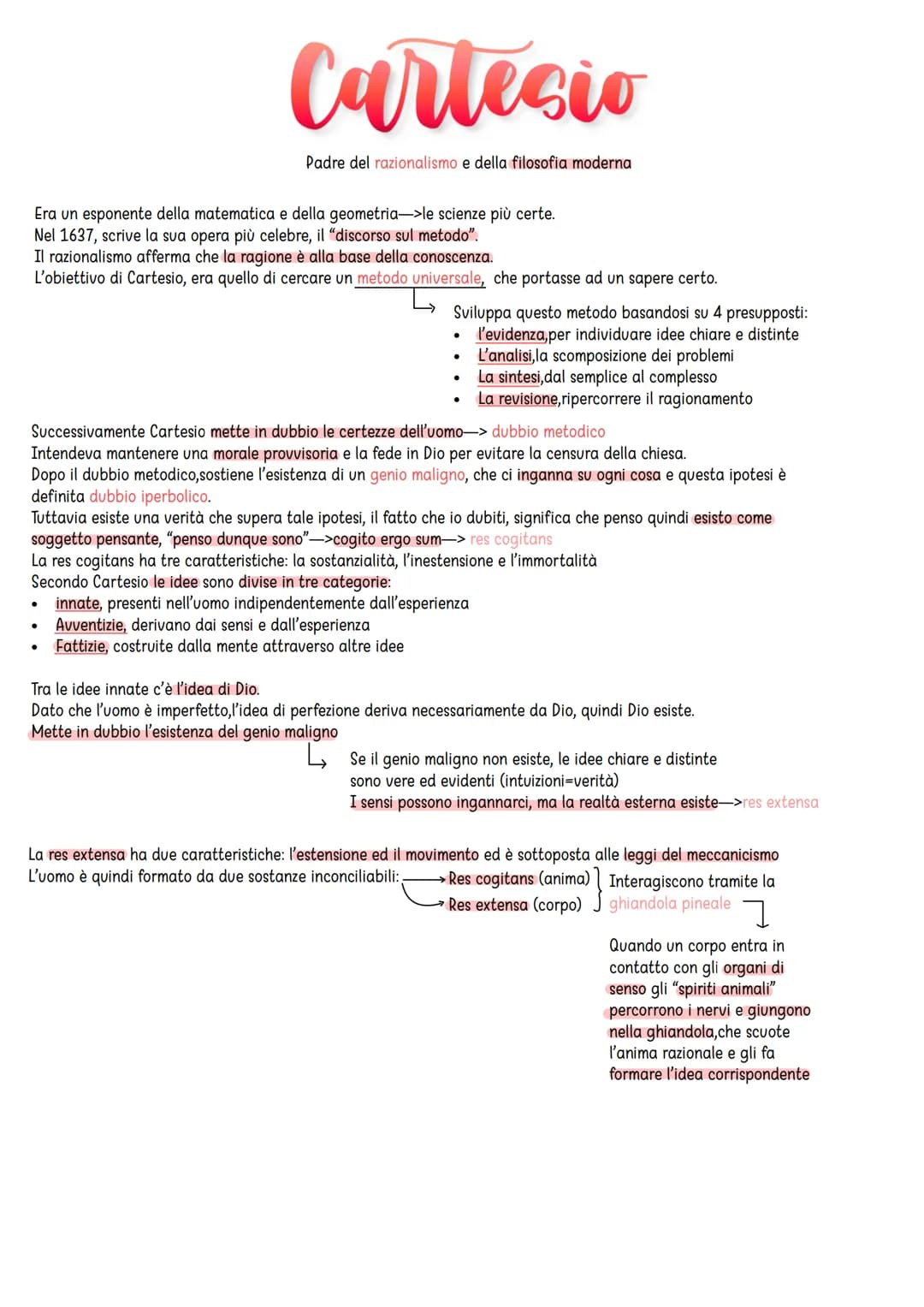 Cartesio
Padre del razionalismo e della filosofia moderna
Era un esponente della matematica e della geometria->le scienze più certe.
Nel 163