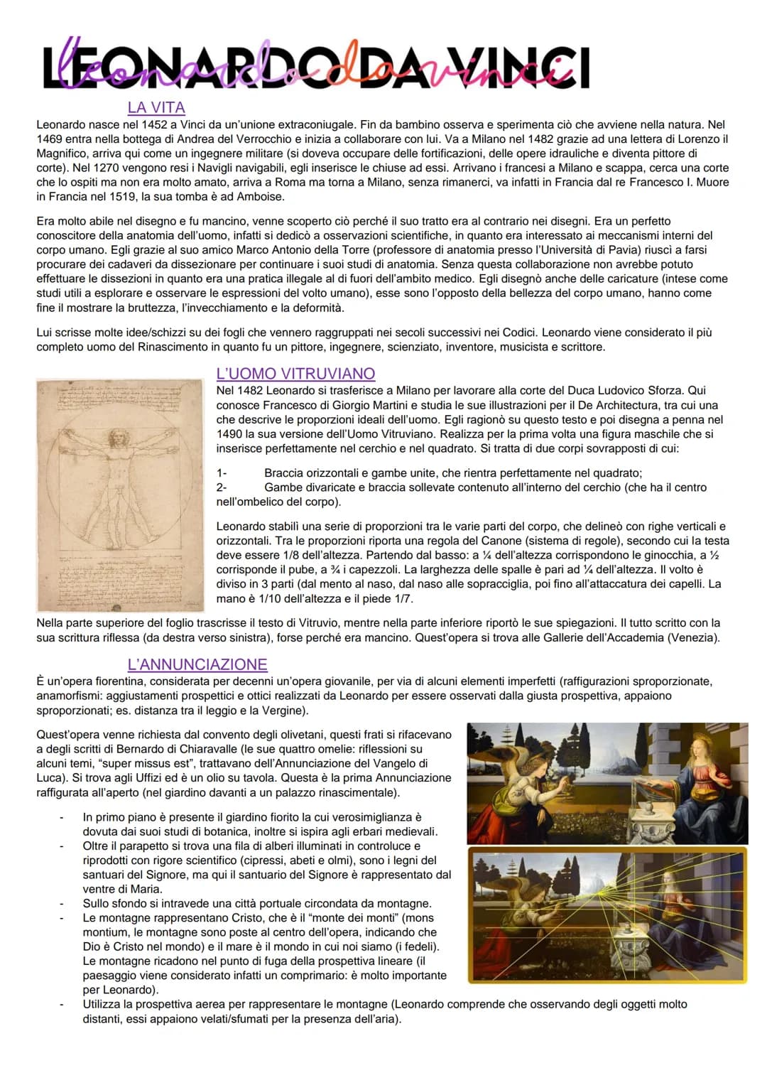 LEONARDO DA VINCI
LA VITA
Leonardo nasce nel 1452 a Vinci da un'unione extraconiugale. Fin da bambino osserva e sperimenta ciò che avviene n