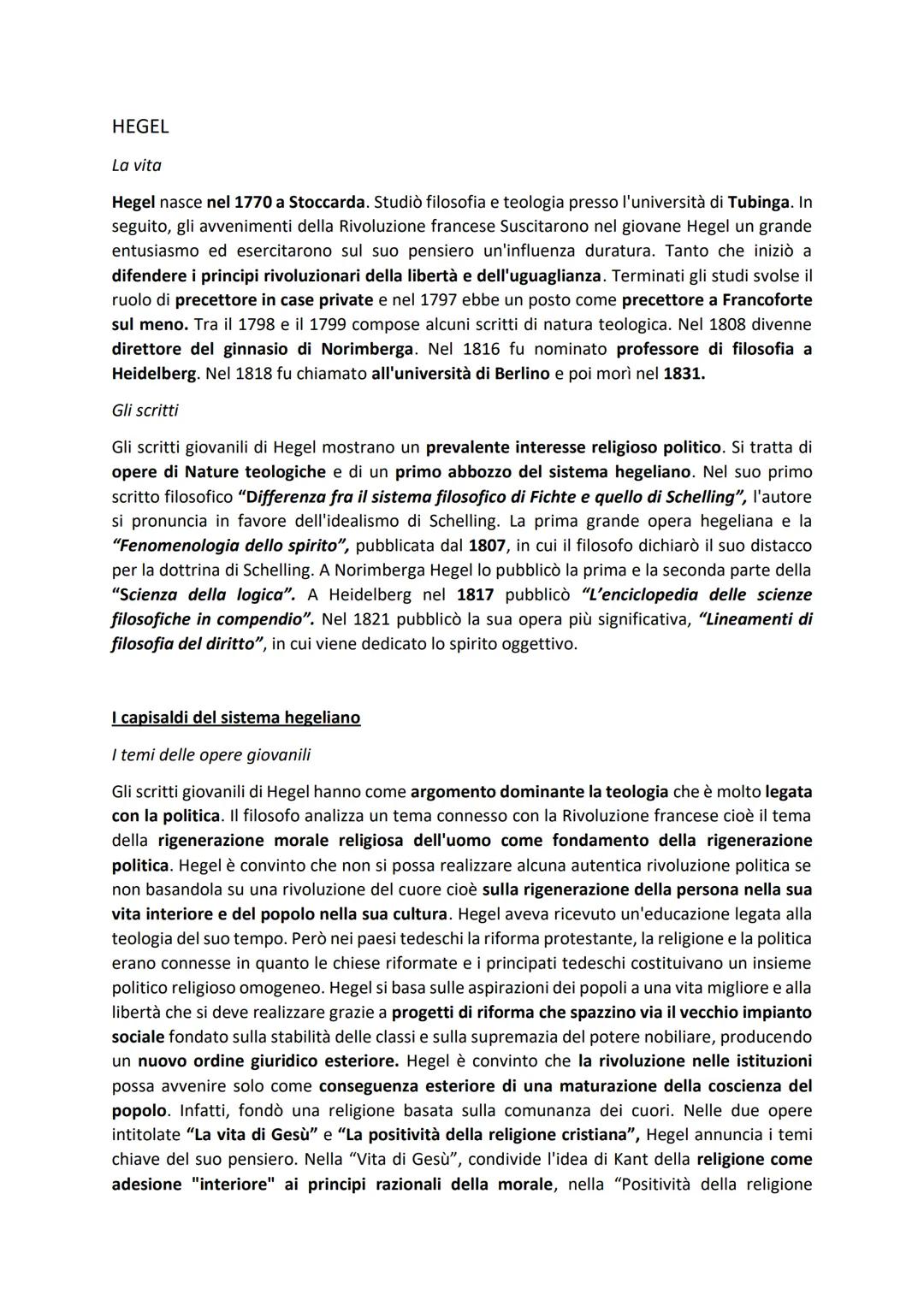 HEGEL
La vita
Hegel nasce nel 1770 a Stoccarda. Studiò filosofia e teologia presso l'università di Tubinga. In
seguito, gli avvenimenti dell