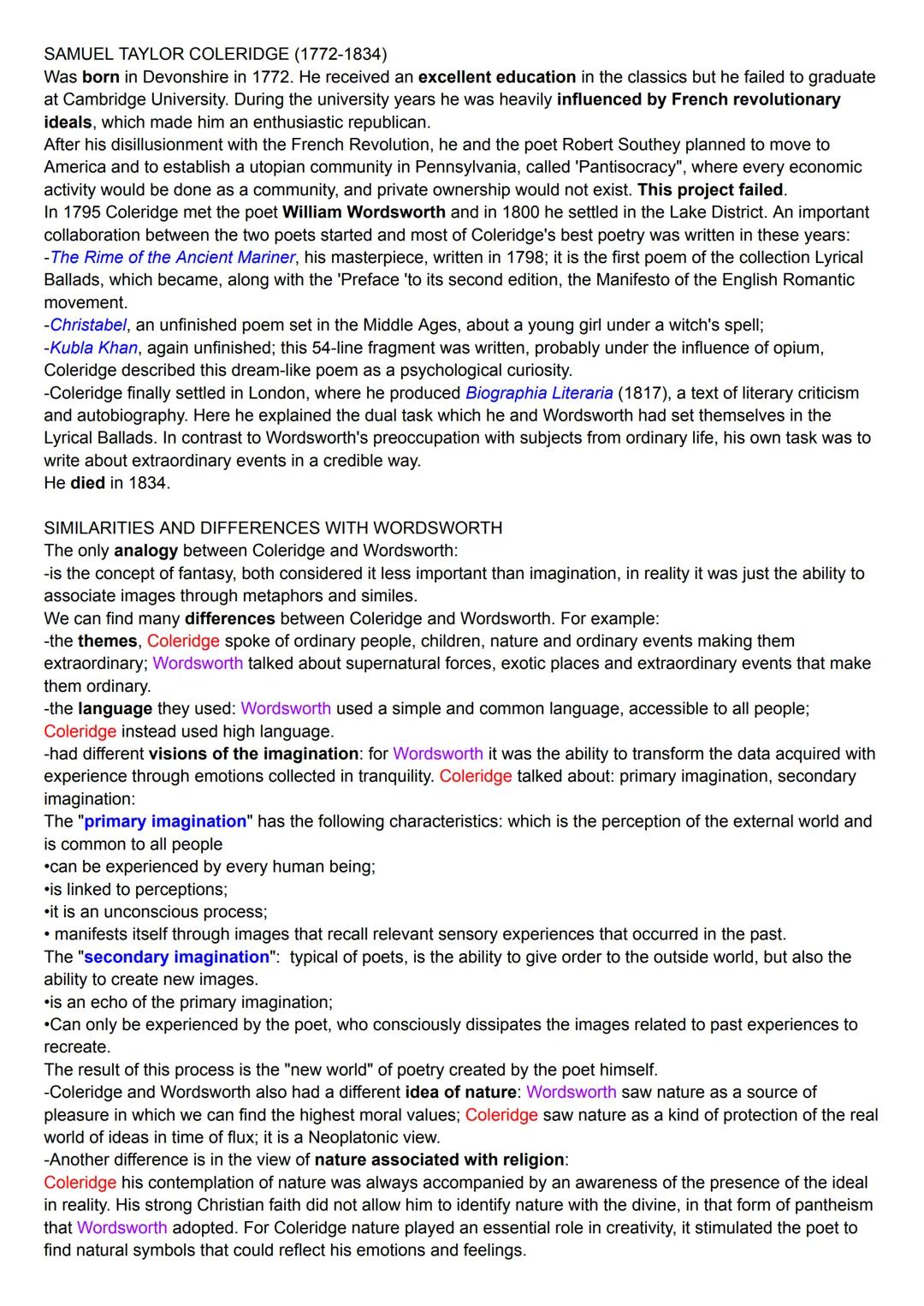 SAMUEL TAYLOR COLERIDGE (1772-1834)
Was born in Devonshire in 1772. He received an excellent education in the classics but he failed to grad