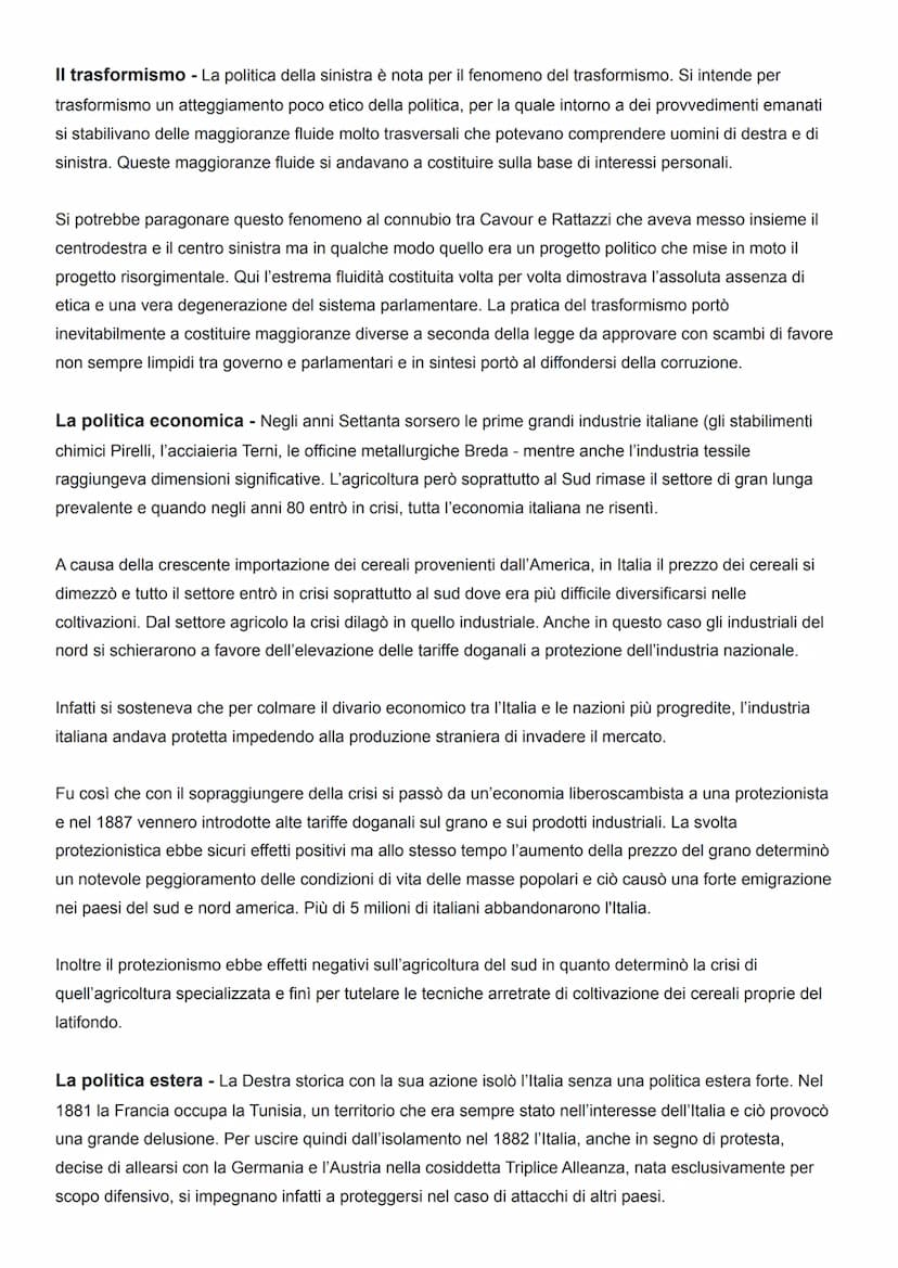 L'ITALIA NELL'ETÀ DELLA DESTRA E DELLA SINISTRA
STORICA
L'EREDITÀ DEGLI STATI PREUNITARI
L'Italia, un paese arretrato - La sfida che il nuov