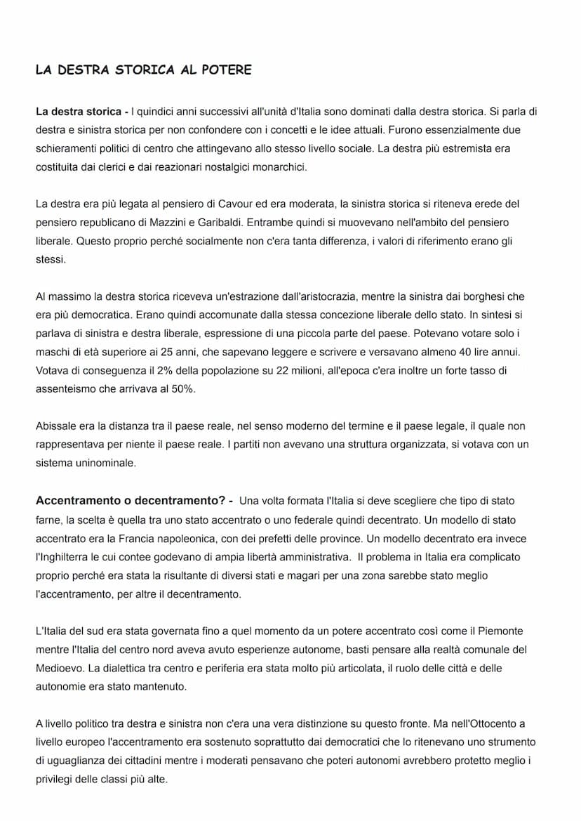 L'ITALIA NELL'ETÀ DELLA DESTRA E DELLA SINISTRA
STORICA
L'EREDITÀ DEGLI STATI PREUNITARI
L'Italia, un paese arretrato - La sfida che il nuov