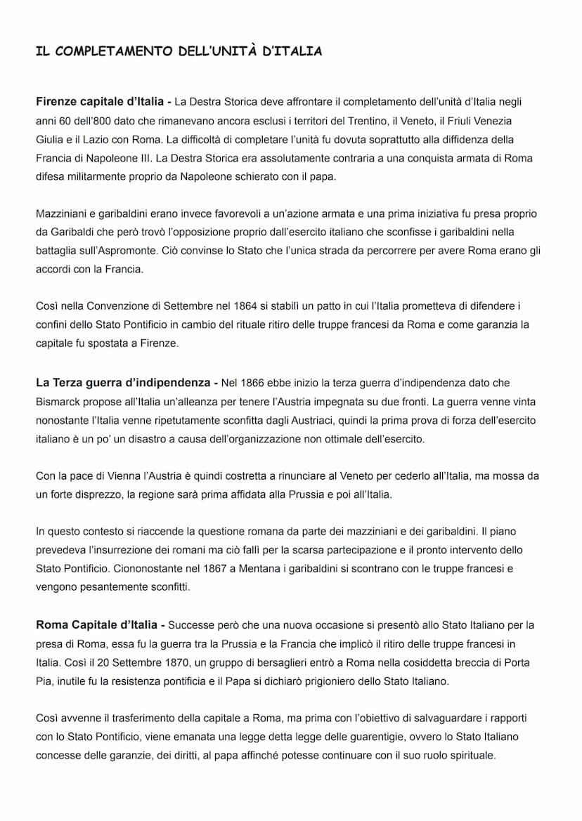 L'ITALIA NELL'ETÀ DELLA DESTRA E DELLA SINISTRA
STORICA
L'EREDITÀ DEGLI STATI PREUNITARI
L'Italia, un paese arretrato - La sfida che il nuov