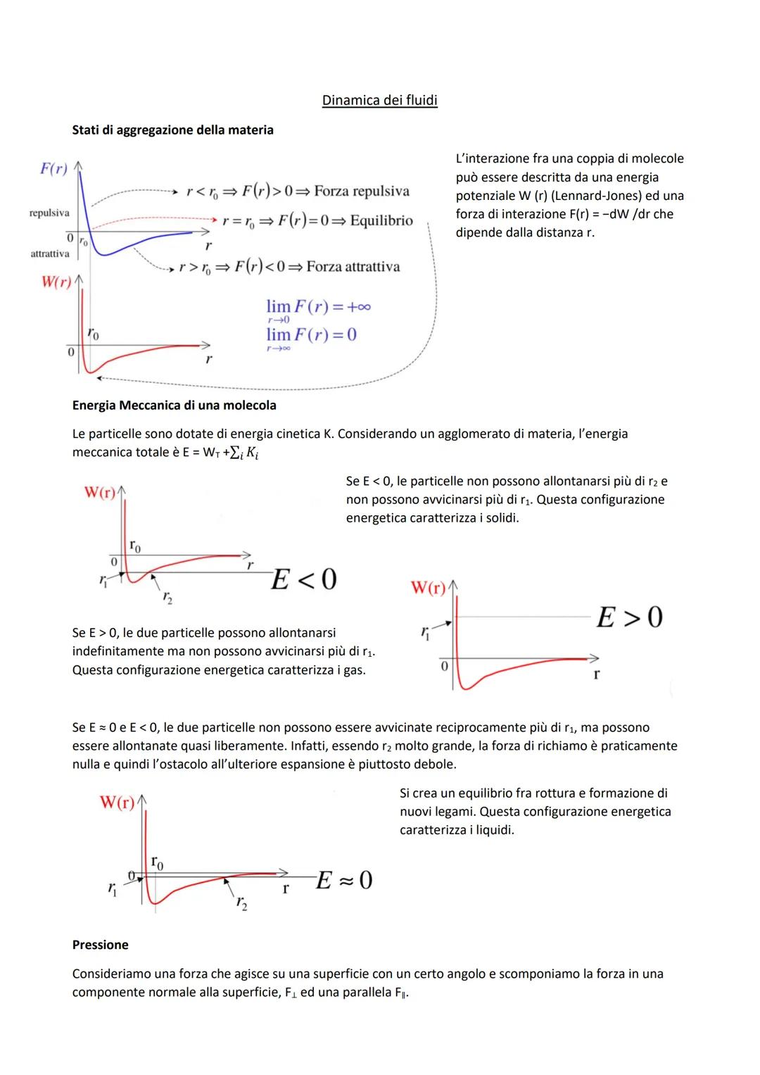 F(r) ↑
repulsiva
Stati di aggregazione della materia
attrattiva
W(r)
0
To
0
"
To
Energia Meccanica di una molecola
Le particelle sono dotate