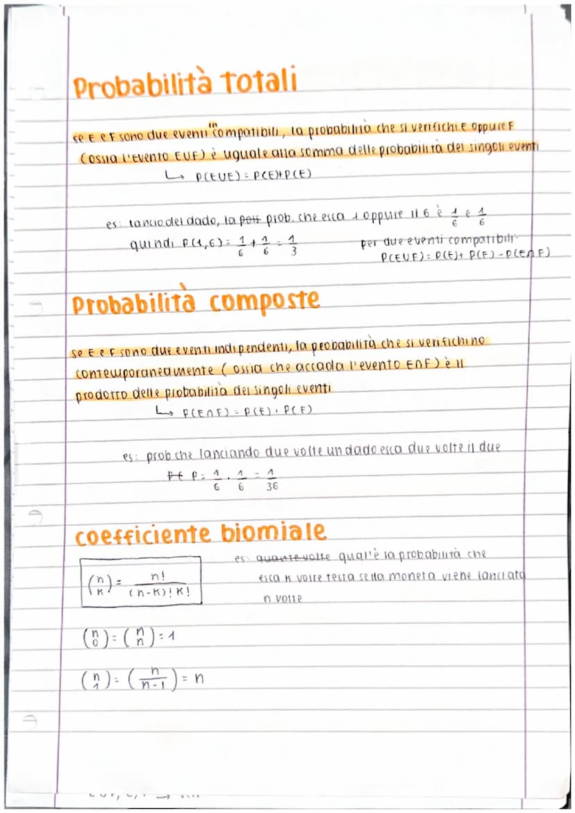 45/4/23
• PROBABILITÀ
evento
= qualsiasi insiewe formato da tutti, nessuno o alcuni del possibili esiti
di un esperimento casuale (quindi un