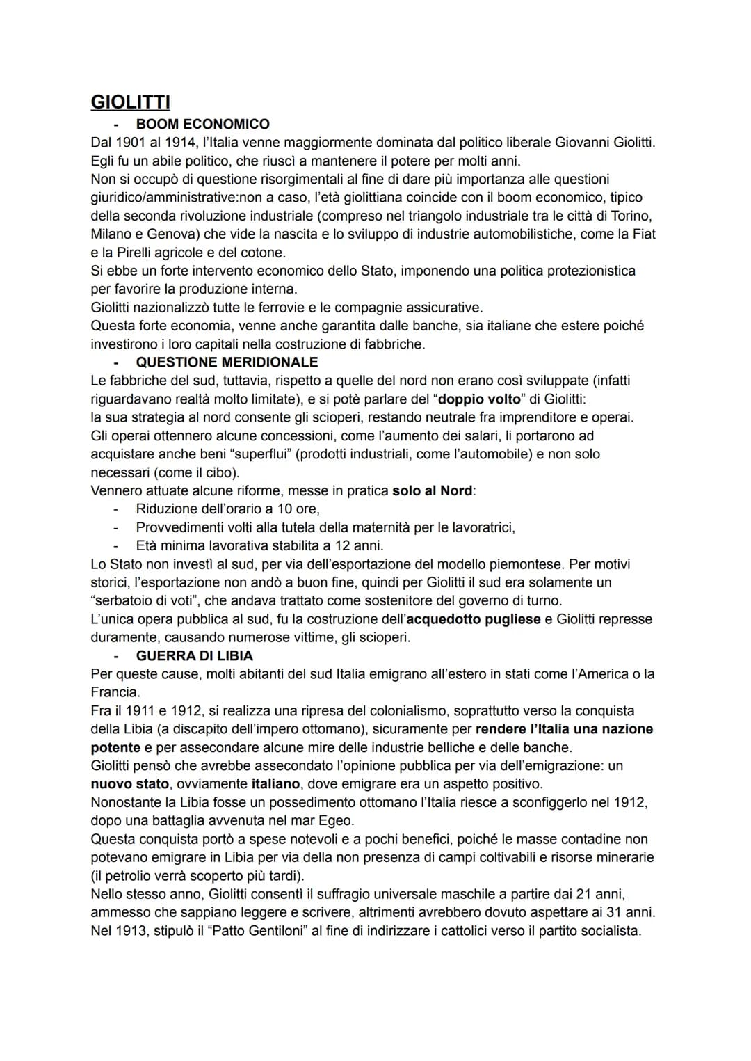 STORIA GIOLITTI
BOOM ECONOMICO
Dal 1901 al 1914, l'Italia venne maggiormente dominata dal politico liberale Giovanni Giolitti.
Egli fu un ab