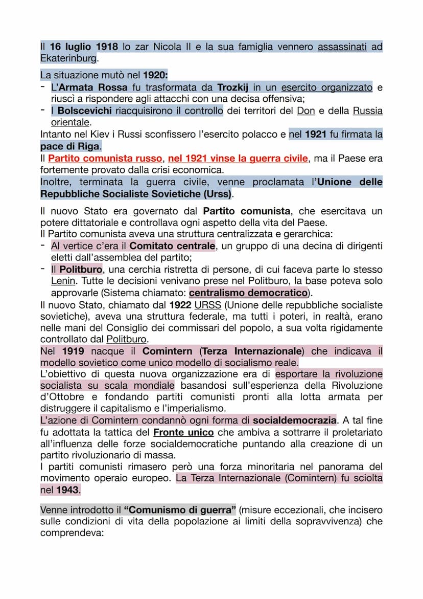 LA RIVOLUZIONE RUSSA
Alla fine dell'800 la Russia era un immenso territorio multietnico retto da una
monarchia assoluta (lo zar) che reprime