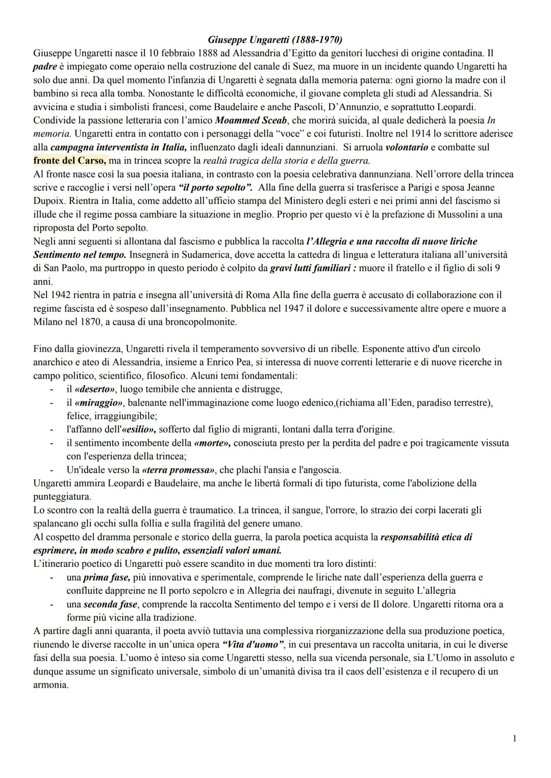 Ungaretti Vita e Opere