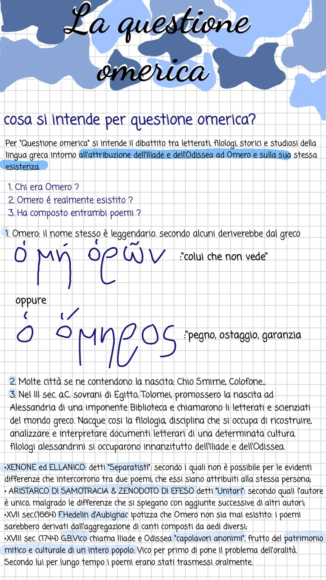 # La questione
omerica

cosa si intende per questione omerica?

Per "Questione omerica" si intende il dibattito tra letterati, filologi, sto