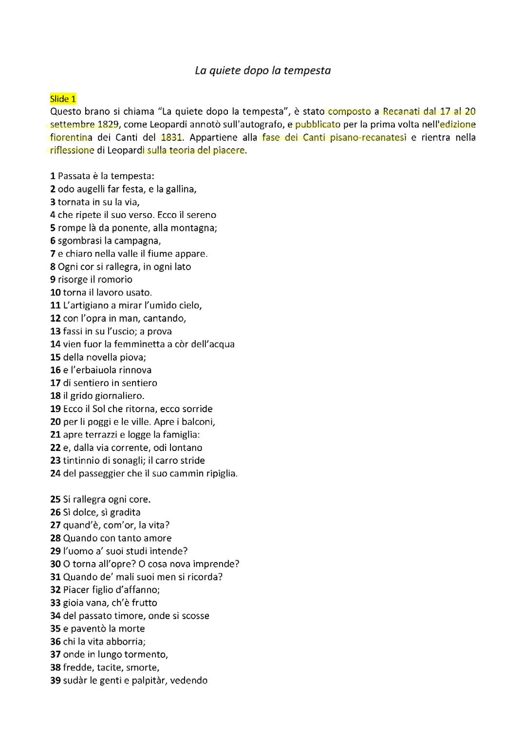 La quiete dopo la tempesta Leopardi