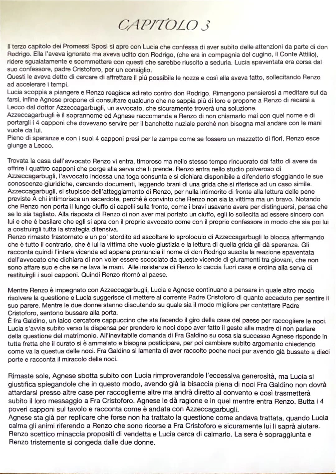 CAPITOLO 3
Il terzo capitolo dei Promessi Sposi si apre con Lucia che confessa di aver subito delle attenzioni da parte di don
Rodrigo. Ella