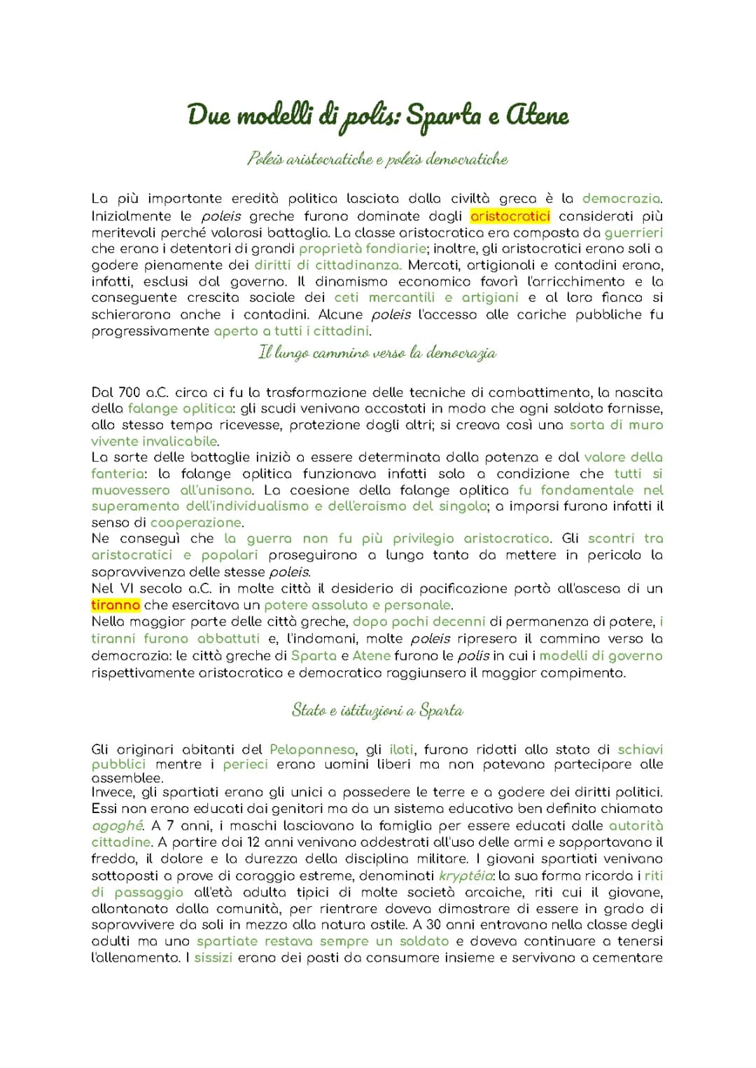 Due modelli di poleis: Atene e Sparta