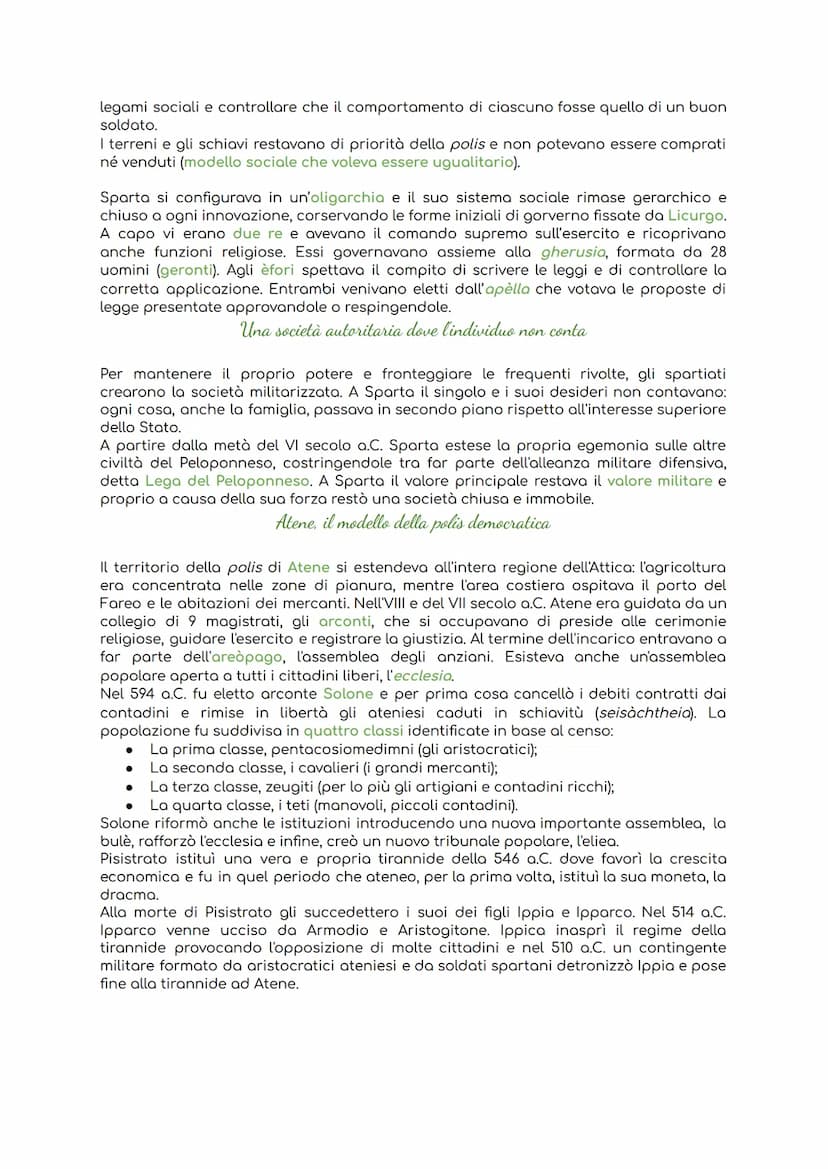Due modelli di polis: Sparta e Atene
Poleis aristocratiche e poleis democratiche
La più importante eredità politica lasciata dalla civiltà g