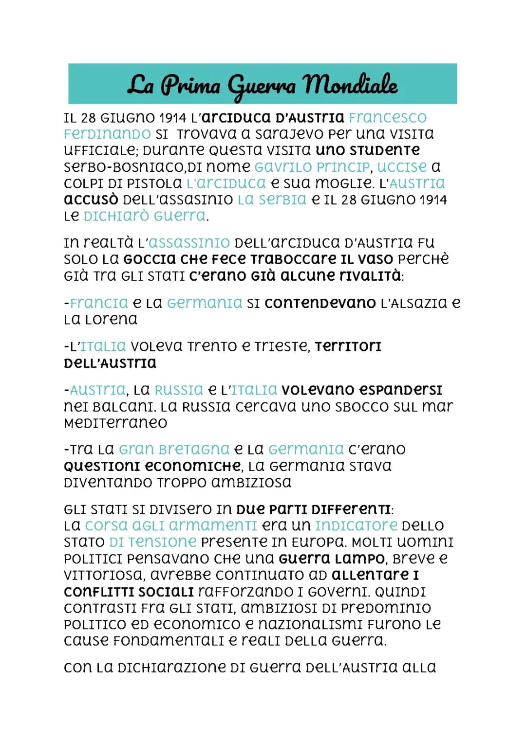 La Prima Guerra Mondiale 
