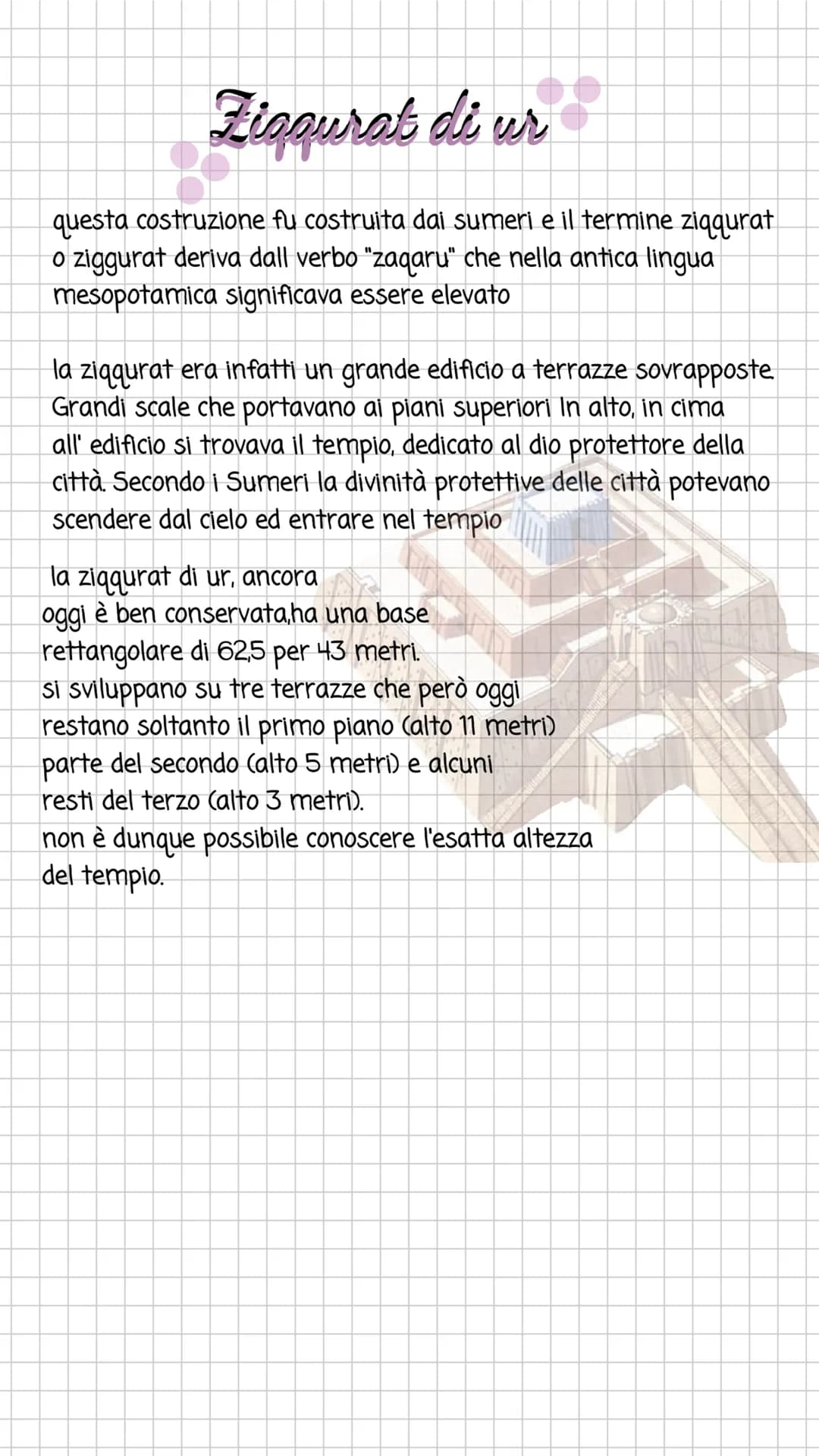 Ficourat di ur
questa costruzione fu costruita dai sumeri e il termine ziqqurat
o ziggurat deriva dall verbo "zaqaru" che nella antica lingu