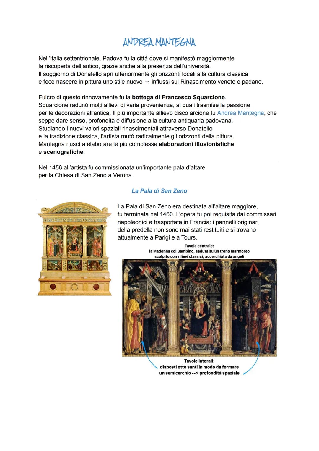 ANDREA MANTEGNA
Nell'Italia settentrionale, Padova fu la città dove si manifestò maggiormente
la riscoperta dell'antico, grazie anche alla p