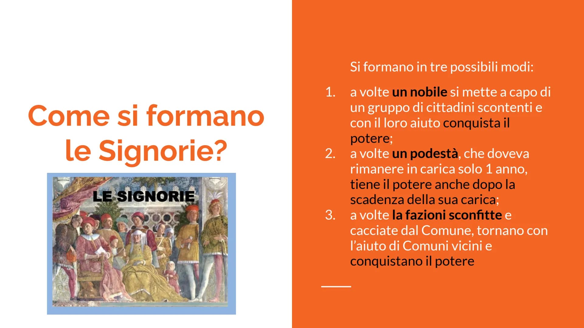 L'Italia degli
Stati regionali
Capitolo 15 La nascita delle Signorie
Poiché nei Comuni sono nati dei conflitti interni e gli organi di
gover