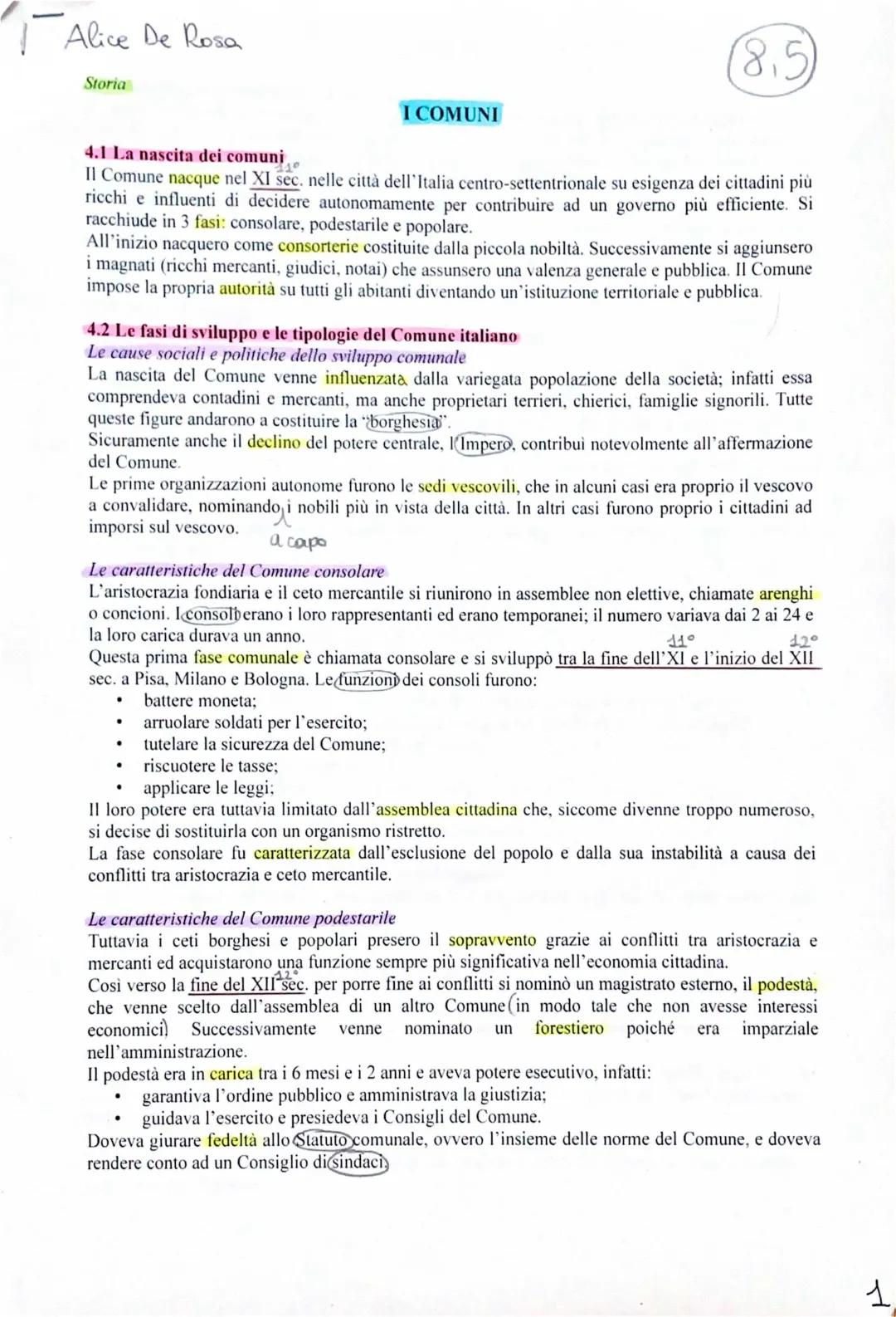 La nascita dei comuni in Italia: riassunto e schema