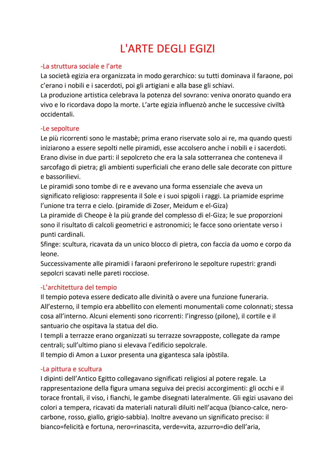 # L'ARTE DEGLI EGIZI

-La struttura sociale e l'arte

La società egizia era organizzata in modo gerarchico: su tutti dominava il faraone, po