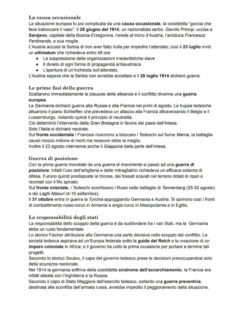 LA PRIMA GUERRA MONDIALE
La prima guerra mondiale (1914-18), ebbe varie cause di carattere politico, economico,
militare e socioculturale.
L