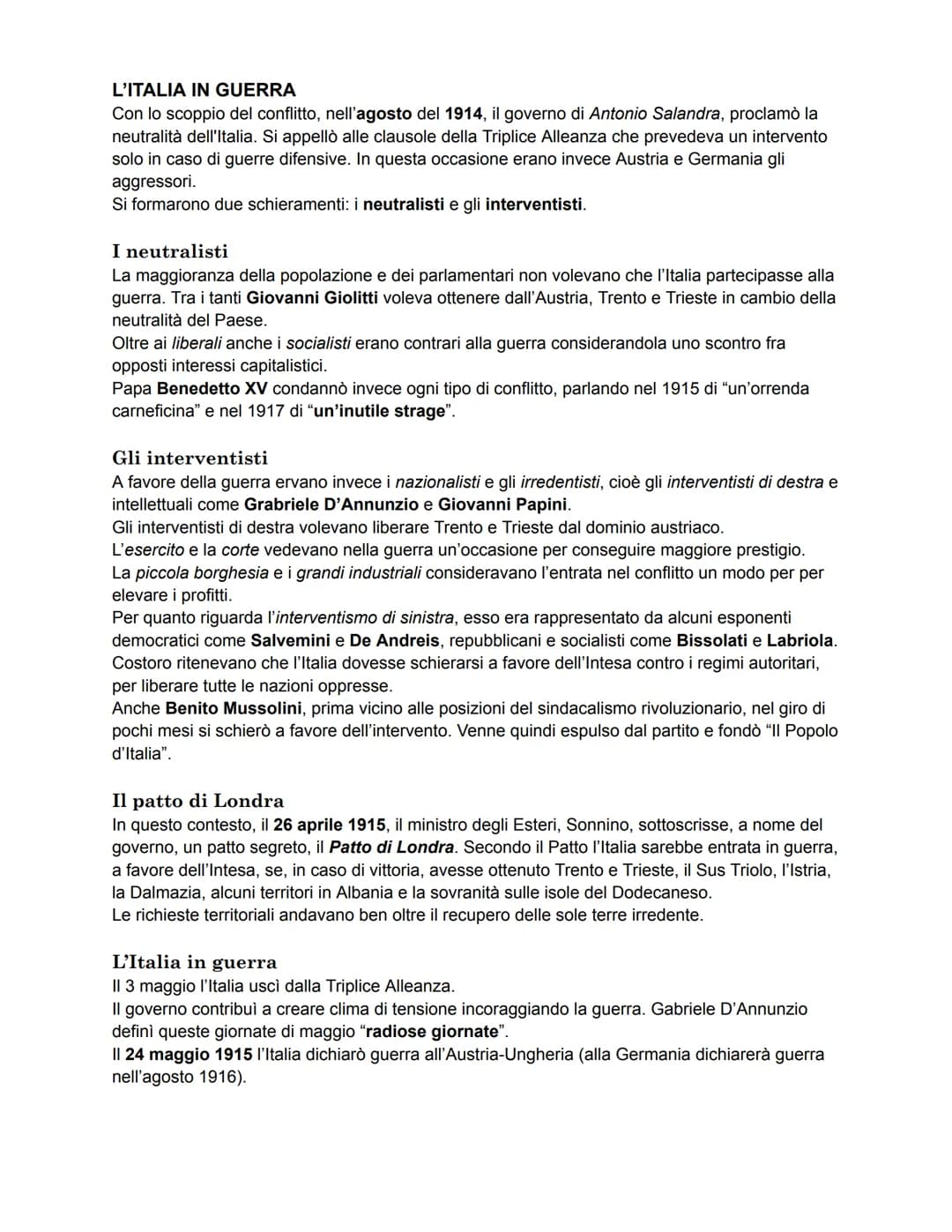 LA PRIMA GUERRA MONDIALE
La prima guerra mondiale (1914-18), ebbe varie cause di carattere politico, economico,
militare e socioculturale.
L