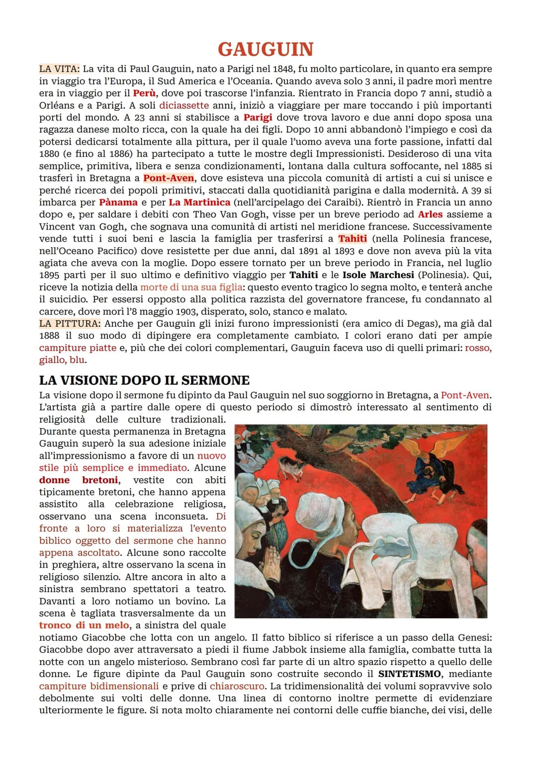 GAUGUIN
LA VITA: La vita di Paul Gauguin, nato a Parigi nel 1848, fu molto particolare, in quanto era sempre
in viaggio tra l'Europa, il Sud