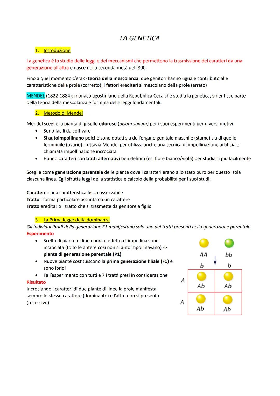 1. Introduzione
La genetica è lo studio delle leggi e dei meccanismi che permettono la trasmissione dei caratteri da una
generazione all'alt