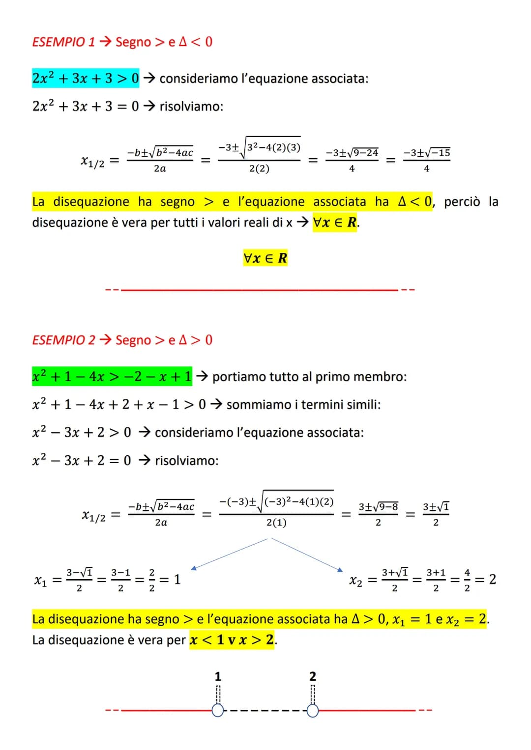 DISEQUAZIONI DI 2° GRADO
ax² + bx+c
+c=0
Si considera l'equazione di secondo grado associata:
ax²+bx+c = 0
-b± √b² - 4ac
2a
X1/2
=
L'equazio