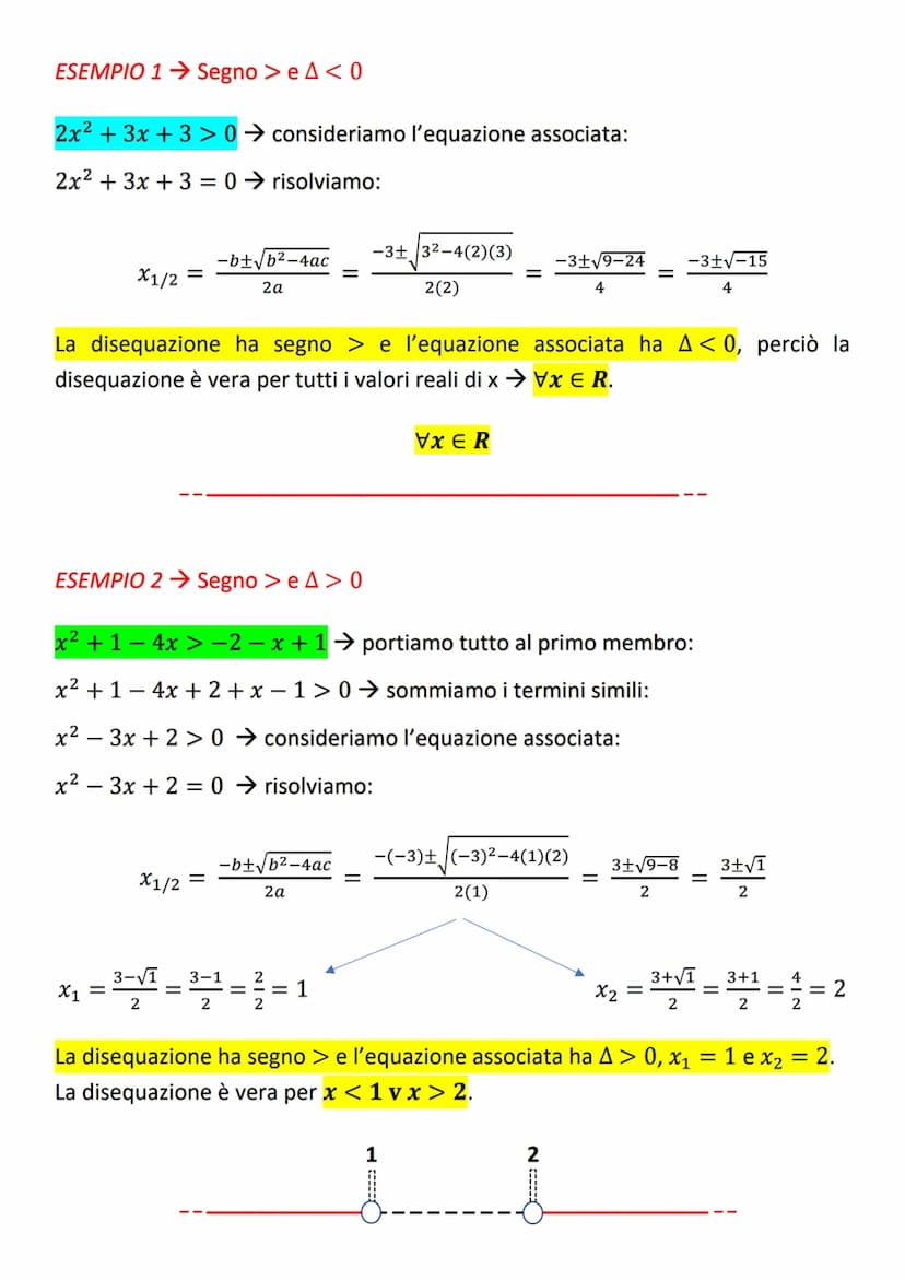 DISEQUAZIONI DI 2° GRADO
ax² + bx+c
+c=0
Si considera l'equazione di secondo grado associata:
ax²+bx+c = 0
-b± √b² - 4ac
2a
X1/2
=
L'equazio