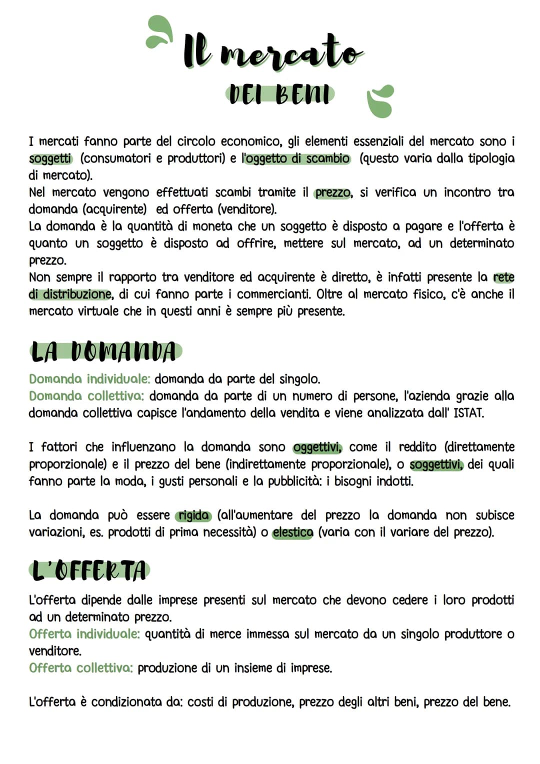 Il mercato
DEL BEND
I mercati fanno parte del circolo economico, gli elementi essenziali del mercato sono i
soggetti (consumatori e produtto