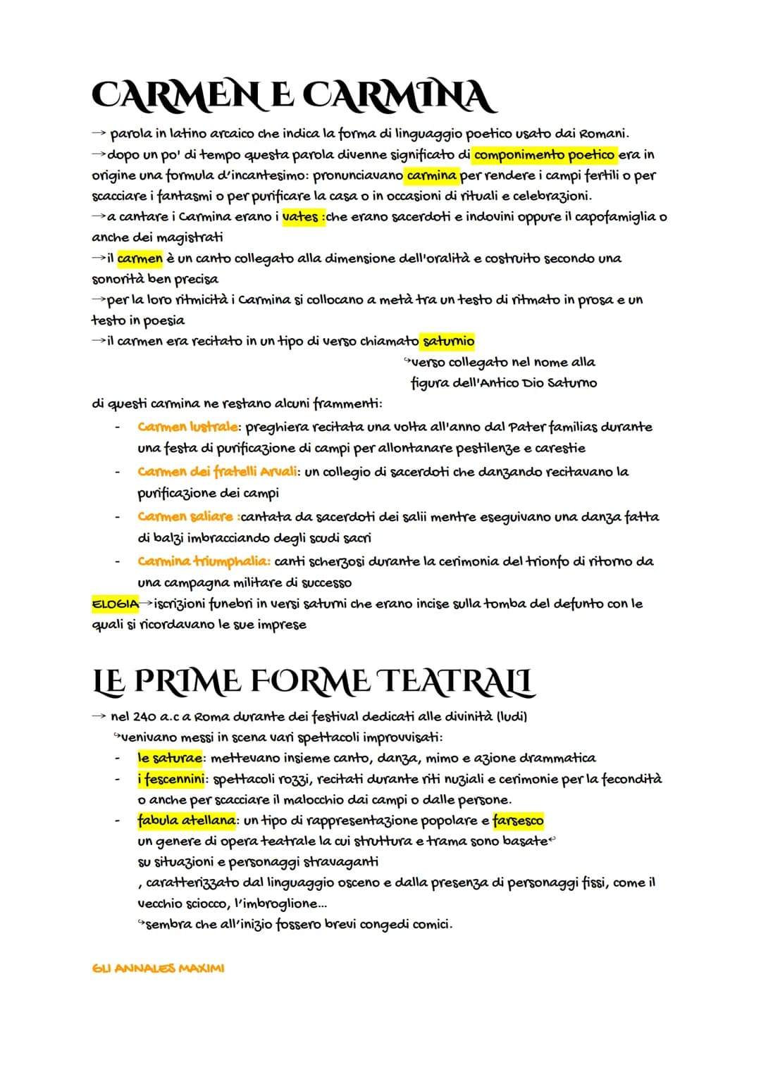 
<p>Il termine "carmen" indicava in latino arcaico la forma di linguaggio poetico usata dai Romani. Inizialmente, questo termine aveva il si
