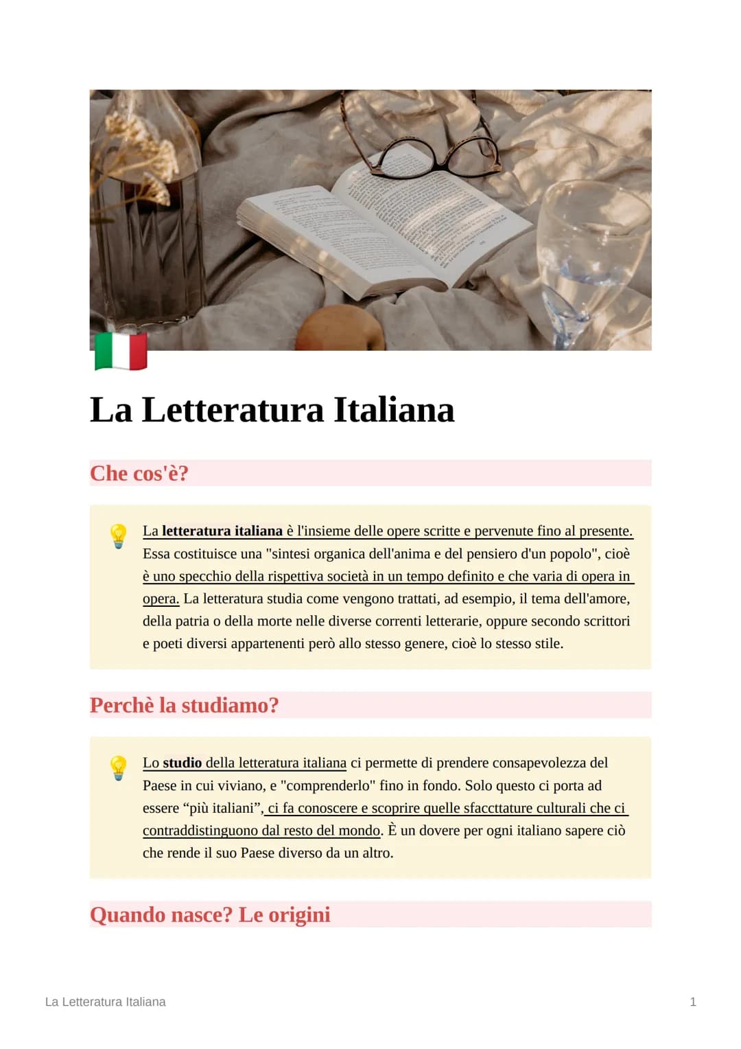 
<p>La letteratura italiana è l'insieme delle opere scritte e pervenute fino al presente. Essa costituisce una "sintesi organica dell'anima 