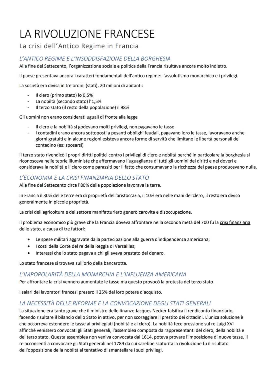 LA RIVOLUZIONE FRANCESE
La crisi dell'Antico Regime in Francia
L'ANTICO REGIME E L'INSODDISFAZIONE DELLA BORGHESIA
Alla fine del Settecento,