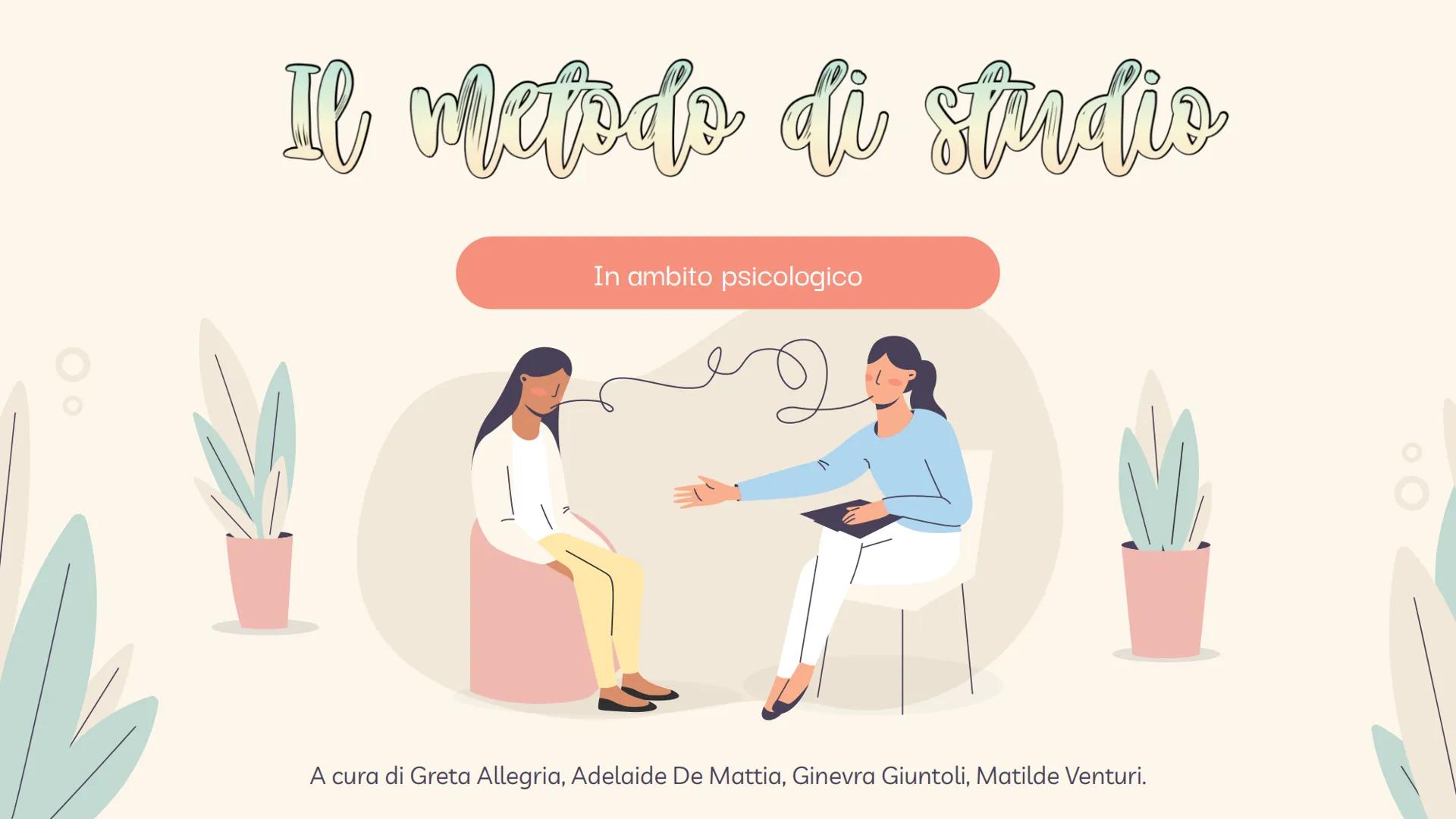 Il metodo di studio
In ambito psicologico
20
A cura di Greta Allegria, Adelaide De Mattia, Ginevra Giuntoli, Matilde Venturi. 1
3
Indice dei