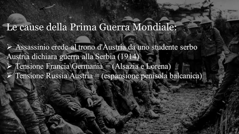 PRIMA GUERRA MONDIALE
La Grande Guerra Le cause della Prima Guerra Mondiale:
Assassinio erede al trono d'Austria da uno studente serbo
Austr