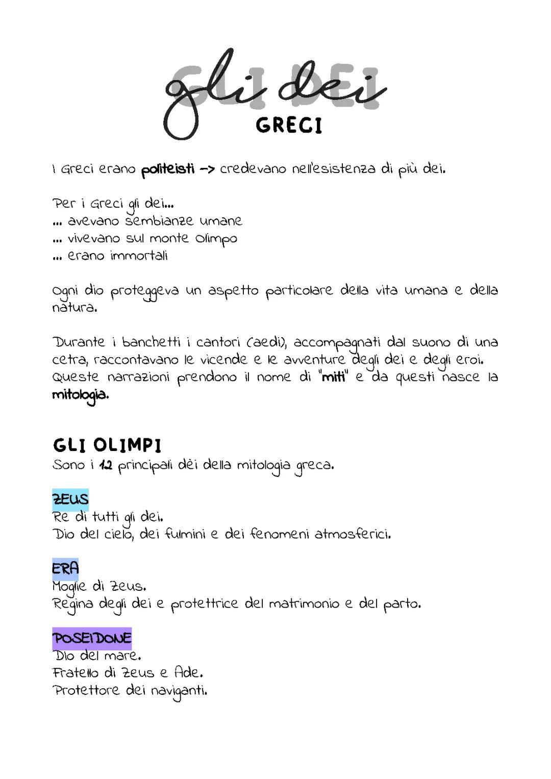 12 Dei dell'Olimpo - Nomi, Caratteristiche e Mappa Concettuale per la Scuola Primaria