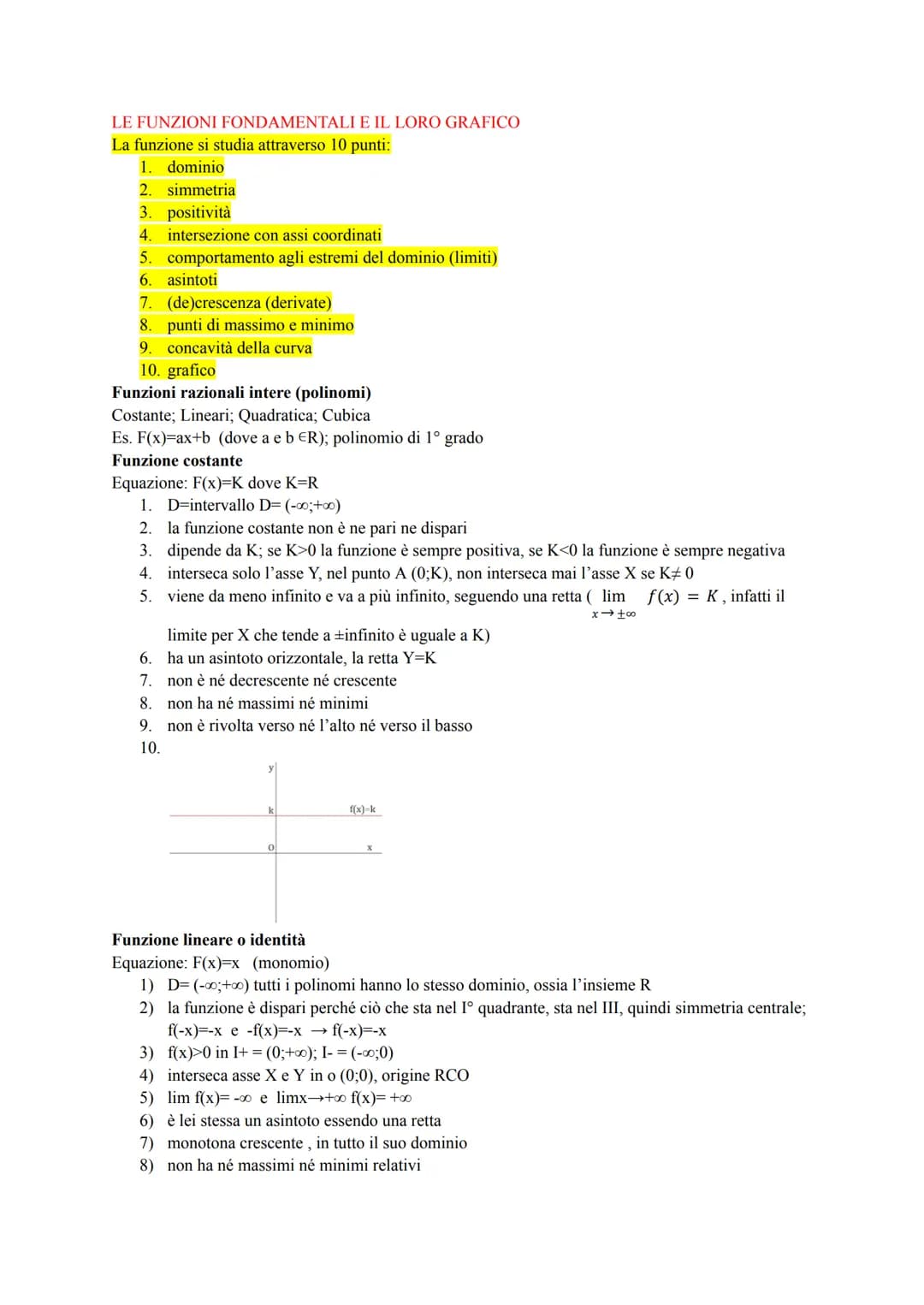 STUDIO DI FUNZIONE
Consiste nel "disegnare" in un RCO (riferimento cartesiano), una curva, una volta che si conosce la
sua equazione (funzio