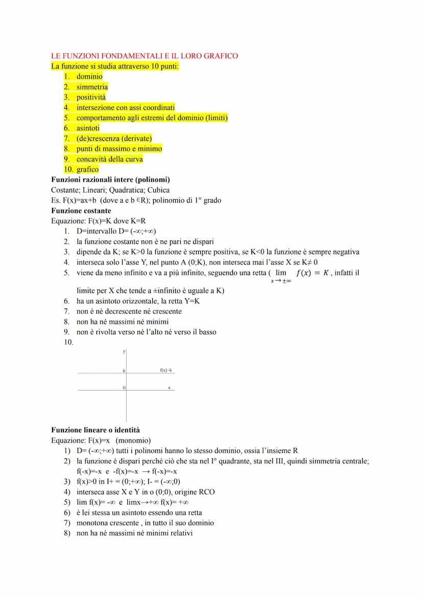 STUDIO DI FUNZIONE
Consiste nel "disegnare" in un RCO (riferimento cartesiano), una curva, una volta che si conosce la
sua equazione (funzio