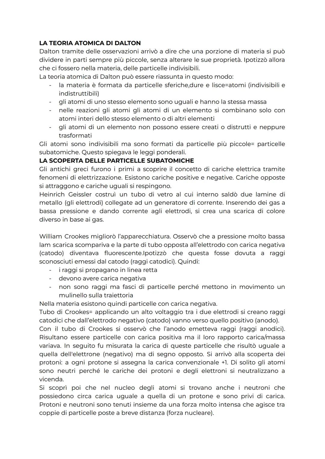 LA TEORIA ATOMICA DI DALTON
Dalton tramite delle osservazioni arrivò a dire che una porzione di materia si può
dividere in parti sempre più 