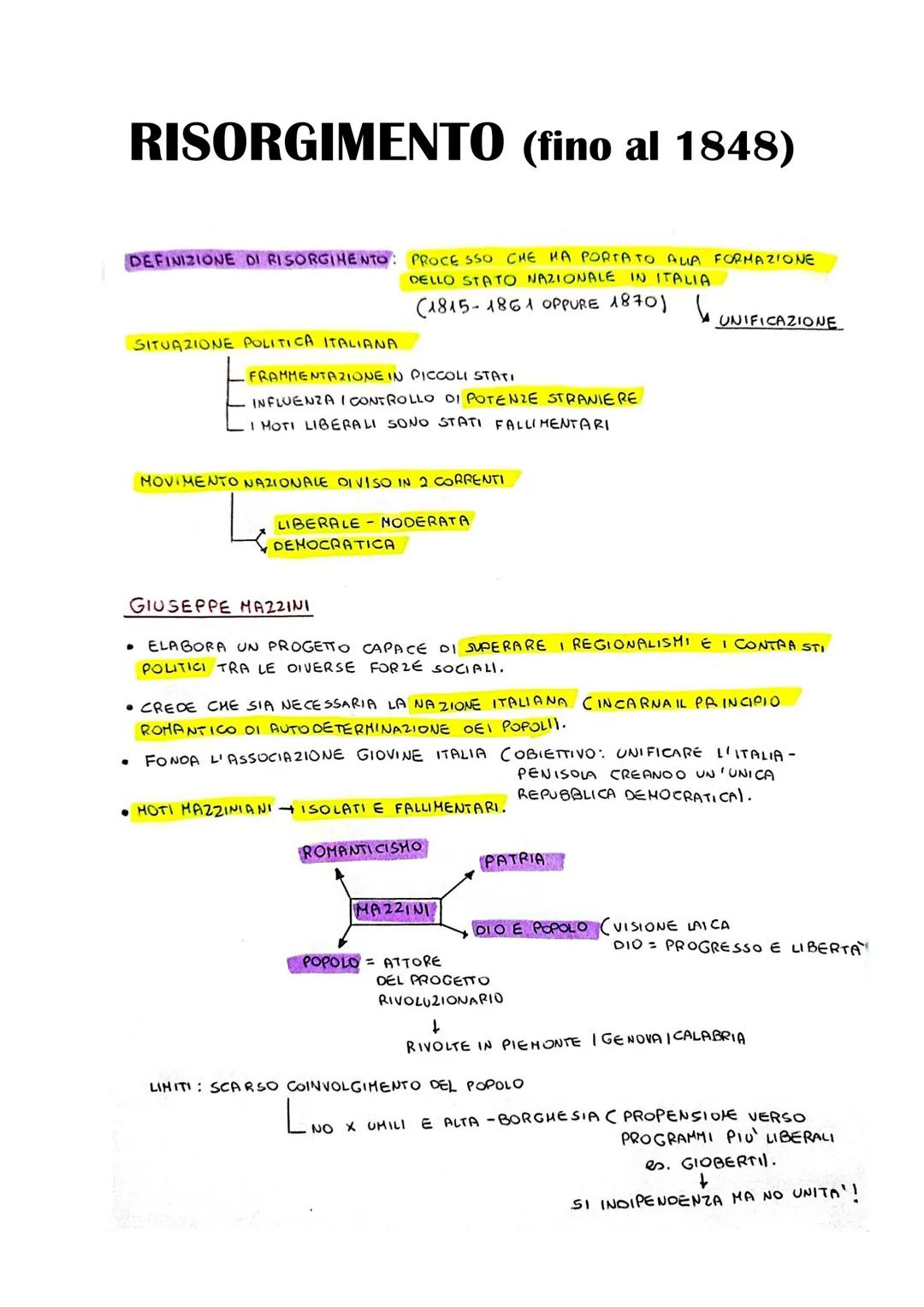 RISORGIMENTO (fino al 1848)
DEFINIZIONE DI RISORGIMENTO: PROCESSO CHE HA PORTATO ALLA FORMAZIONE
DELLO STATO NAZIONALE IN ITALIA
(1815-1861 