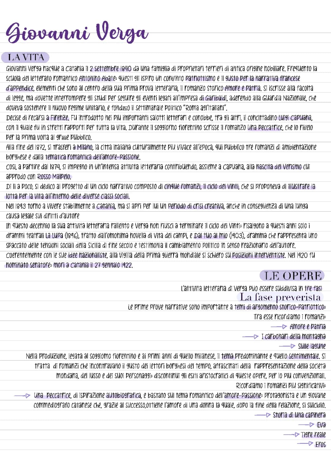Giovanni Verga: Vita e Opere Sintesi PDF, Riassunto e Schema per Bambini
