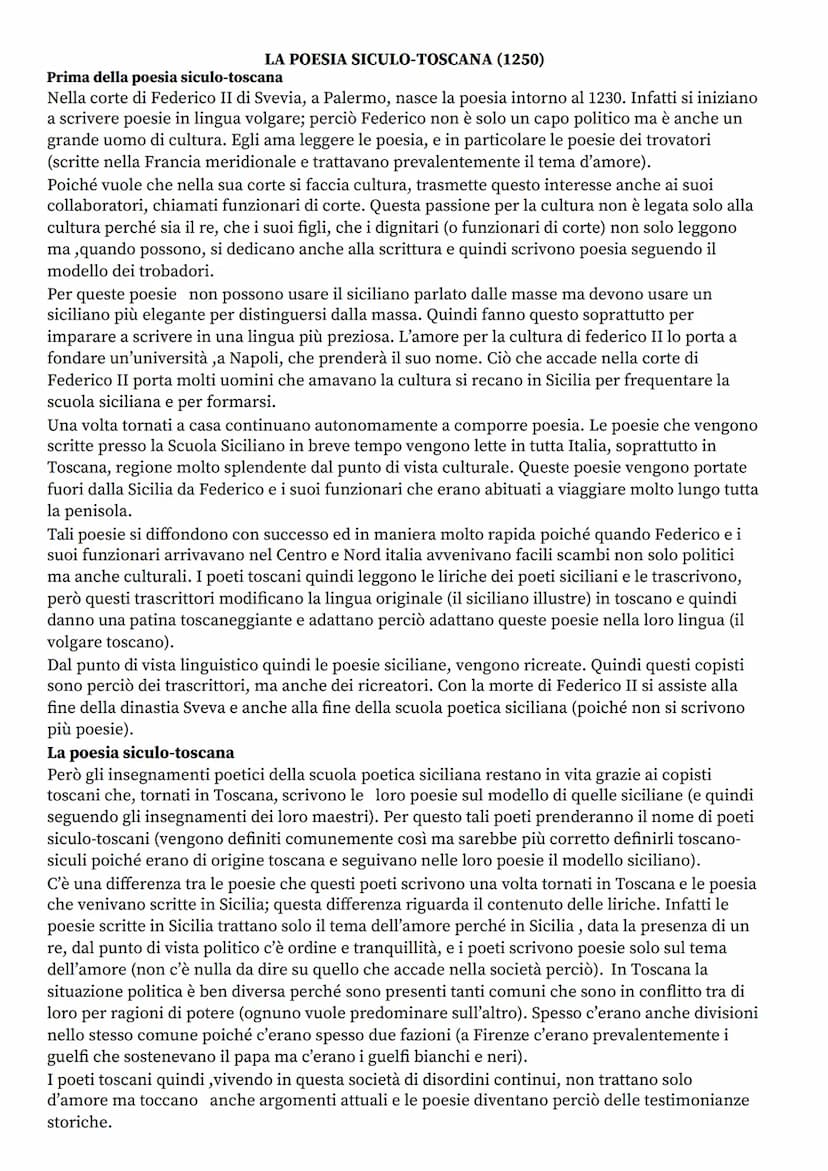 LA POESIA SICULO-TOSCANA (1250)
Prima della poesia siculo-toscana
Nella corte di Federico II di Svevia, a Palermo, nasce la poesia intorno a
