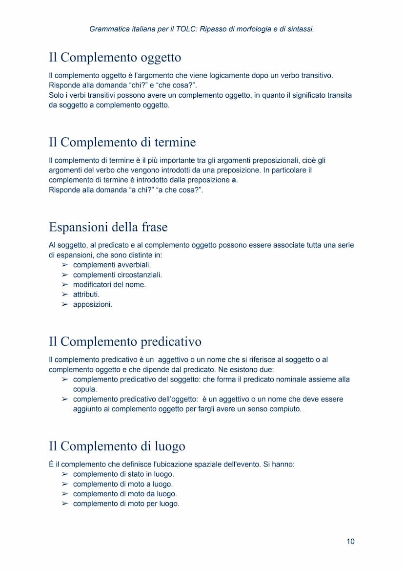 Grammatica italiana
per il TOLC: Ripasso
di morfologia e di
sintassi. Morfologia
→ studia le regole che presiedono alla formazione delle par