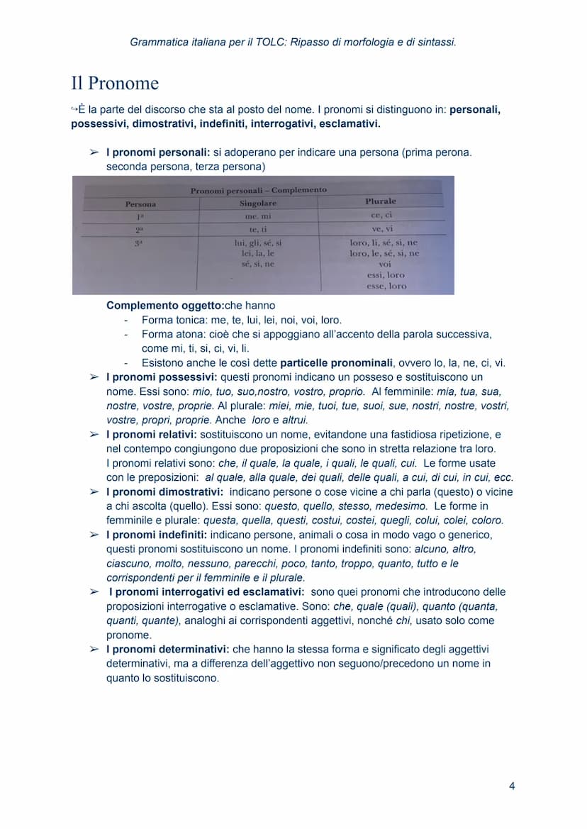 Grammatica italiana
per il TOLC: Ripasso
di morfologia e di
sintassi. Morfologia
→ studia le regole che presiedono alla formazione delle par