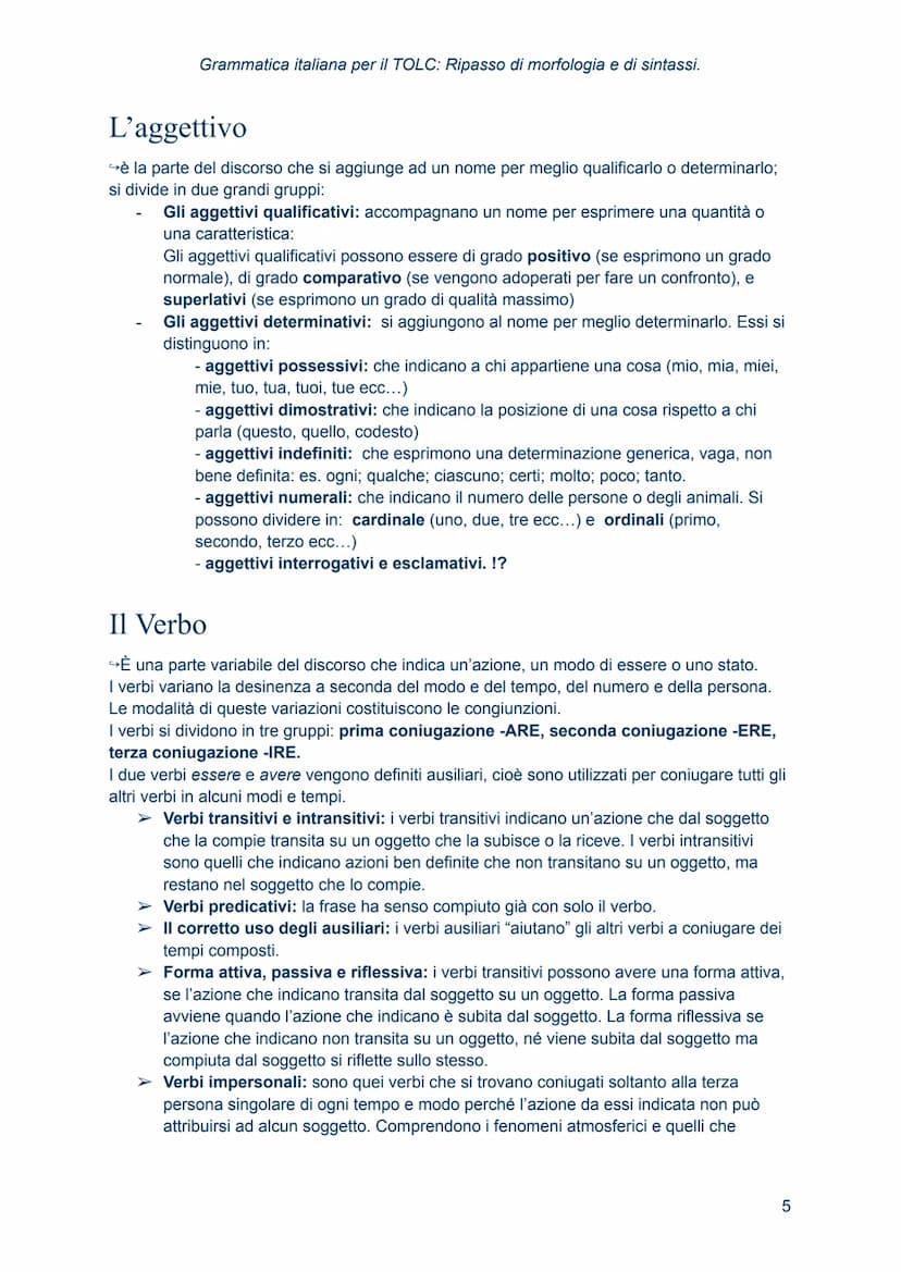 Grammatica italiana
per il TOLC: Ripasso
di morfologia e di
sintassi. Morfologia
→ studia le regole che presiedono alla formazione delle par