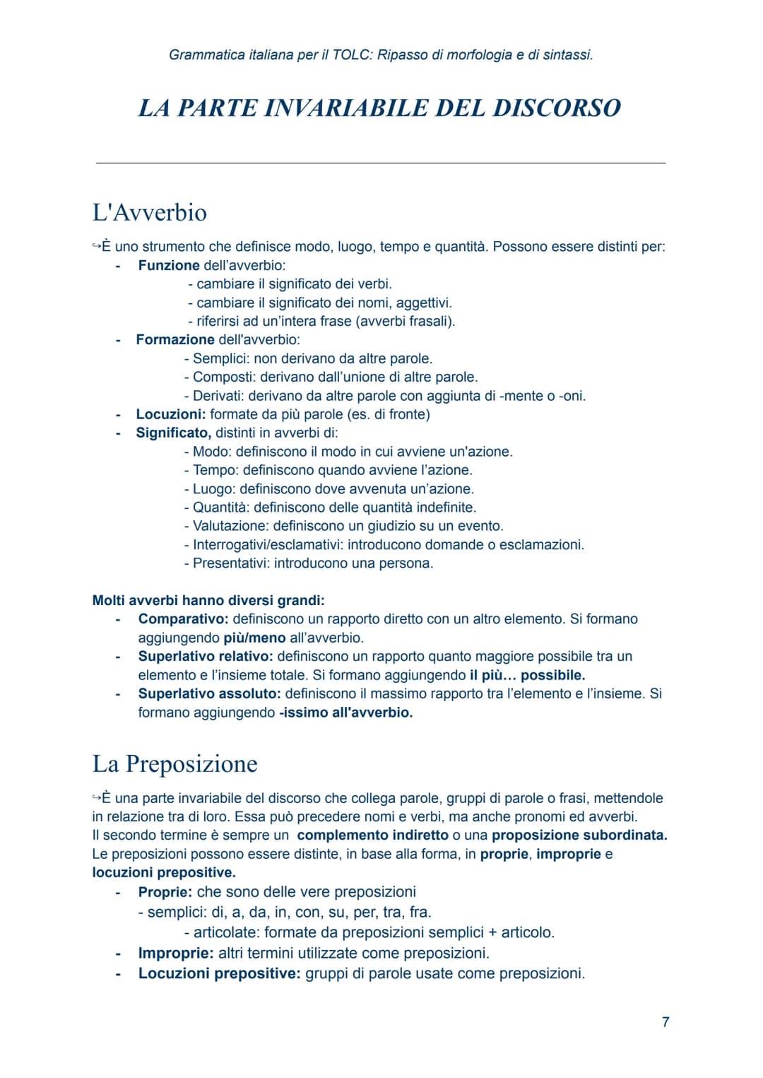 Grammatica italiana
per il TOLC: Ripasso
di morfologia e di
sintassi. Morfologia
→ studia le regole che presiedono alla formazione delle par