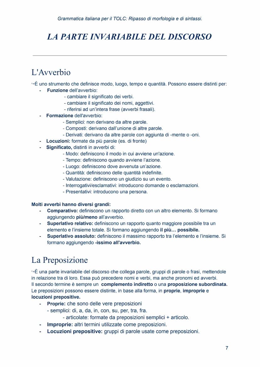Grammatica italiana
per il TOLC: Ripasso
di morfologia e di
sintassi. Morfologia
→ studia le regole che presiedono alla formazione delle par