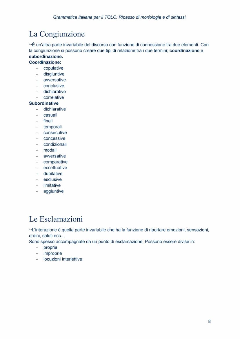 Grammatica italiana
per il TOLC: Ripasso
di morfologia e di
sintassi. Morfologia
→ studia le regole che presiedono alla formazione delle par