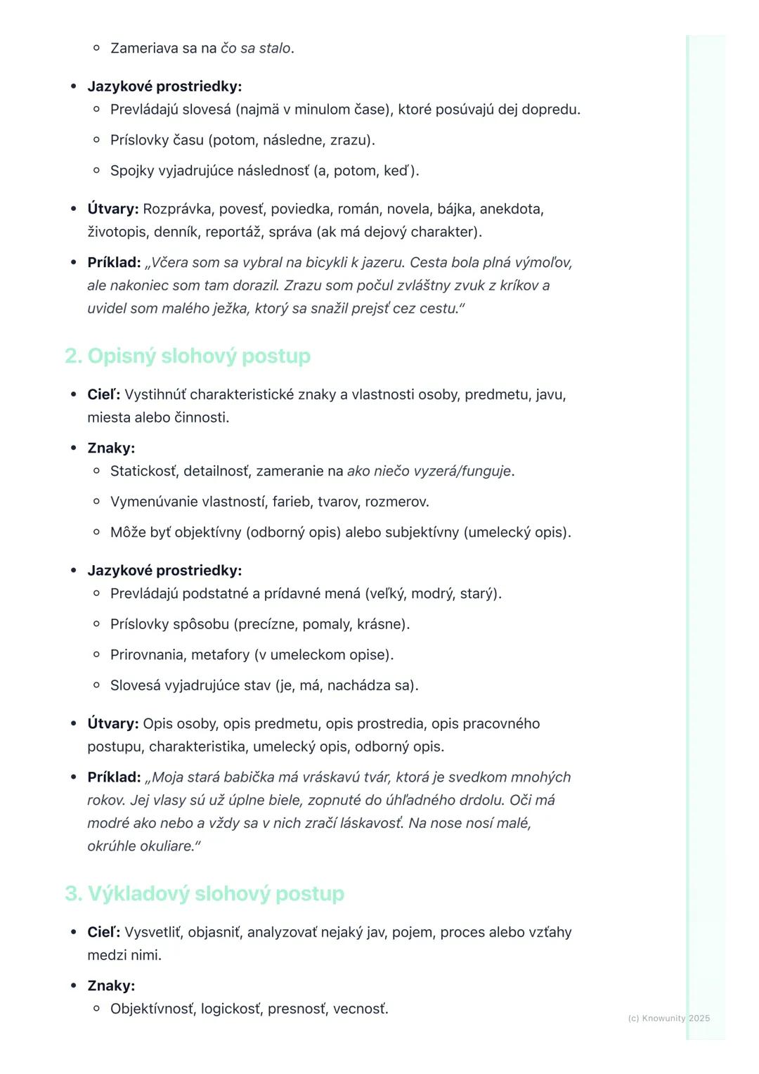 # Slohové postupy

Úvod / Prehľad

Dnes si preberieme slohové postupy, čo je podľa mňa dosť dôležitá téma, lebo
nám pomáha pochopiť, ako sú 